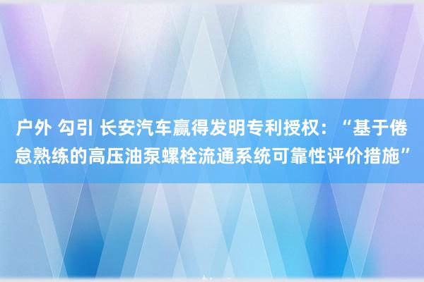 户外 勾引 长安汽车赢得发明专利授权：“基于倦怠熟练的高压油泵螺栓流通系统可靠性评价措施”