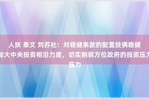 人妖 泰文 刘苏社：对稳健条款的配置技俩稳健加大中央投资相沿力度，切实削弱方位政府的投资压力