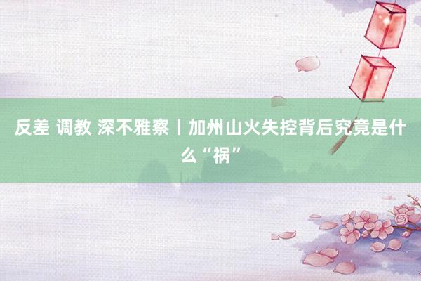 反差 调教 深不雅察丨加州山火失控背后究竟是什么“祸”